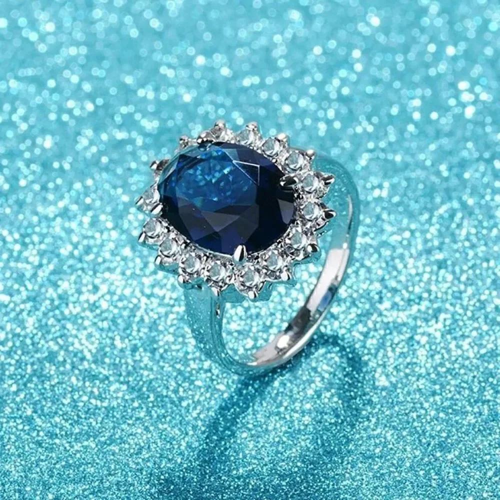 Oval Sapphire Blue Stone Ring Womens Sterling Silver Jewelry New